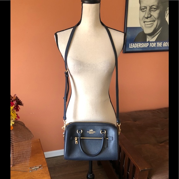 COACH midnight blue leather ROWAN SATCHEL - Picture 8 of 10